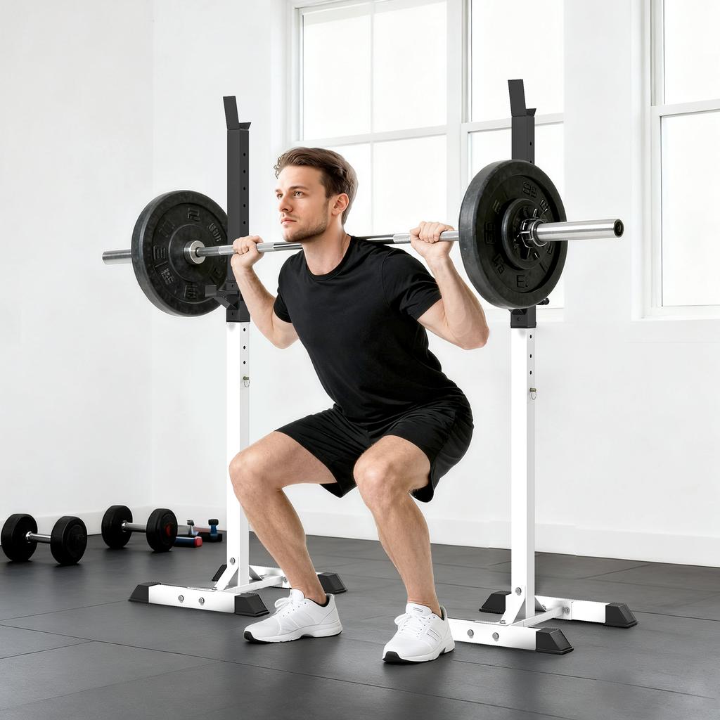 Heavy Duty Weight Bar Barbell Squat Stand Barbell Rack Spotter, for Home, Gym - Black