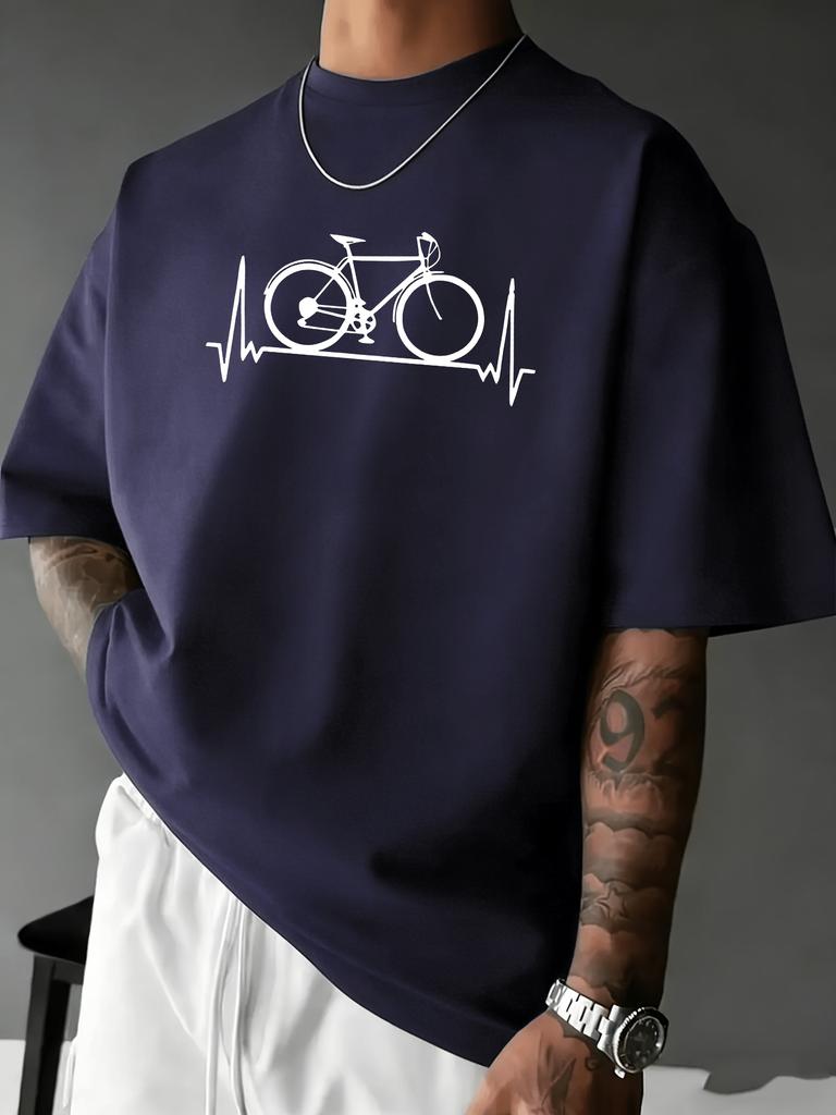 Bike Electrocardiogram Line Print Unisexs Crew Neck Short Sleeve Casual Sports Basic Summer Daily Soft Comfort Fit Wear Tee Shirt
