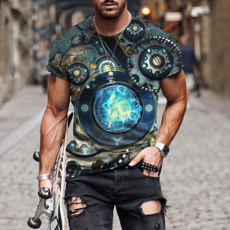 Summer New Men's Fashion T-shirt Harajuku 3D Printing Casual Sports T-shirt Round Neck Retro Short-sleeved Oversize Top Tees