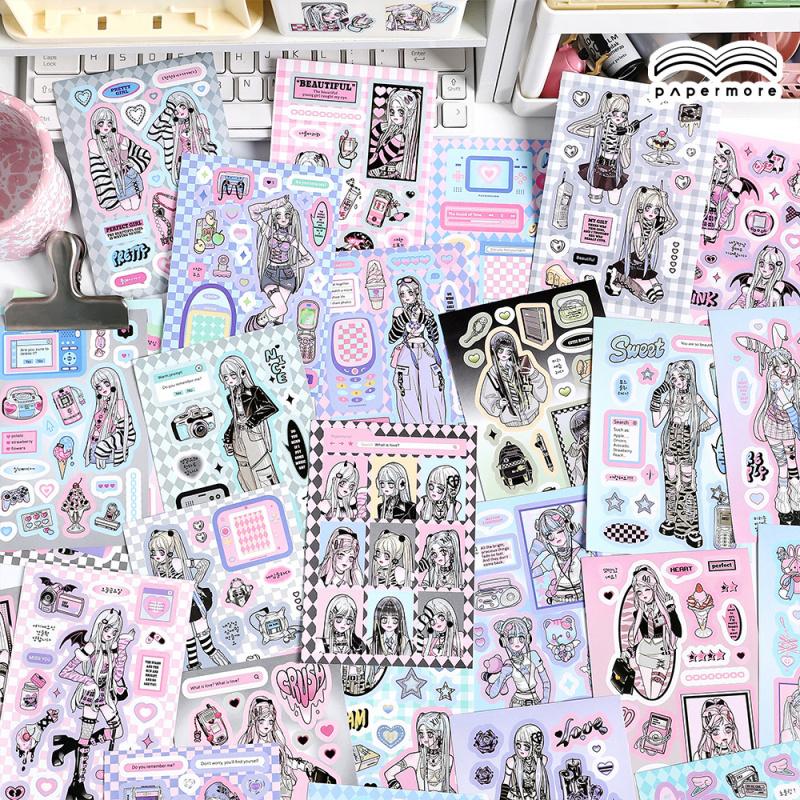 20-Sheet Cute Sweet Cartoon Girl Sticker Book, Adorable Character & Pastel Color Designs, Self-Adhesive for Journal DIY