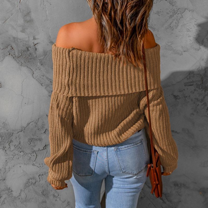 Pull pour femme coupe ample épaules dénudées couleur unie manches longues