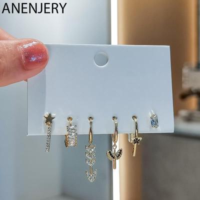 6 Pieces/set Zircon Star Arrow Wings Hoop Earrings For Women Creative Mix and Match Earrings Set