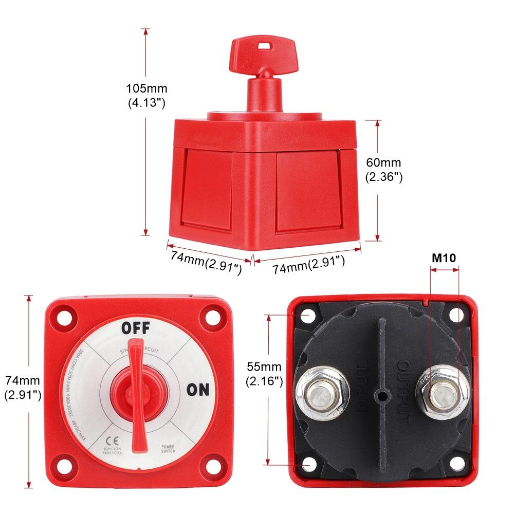 300A DC 48W Single Battery 2 Position Mass Switch With Locking Key Marine Isolator Disconnect Rotary For Camping RV Truck Boat