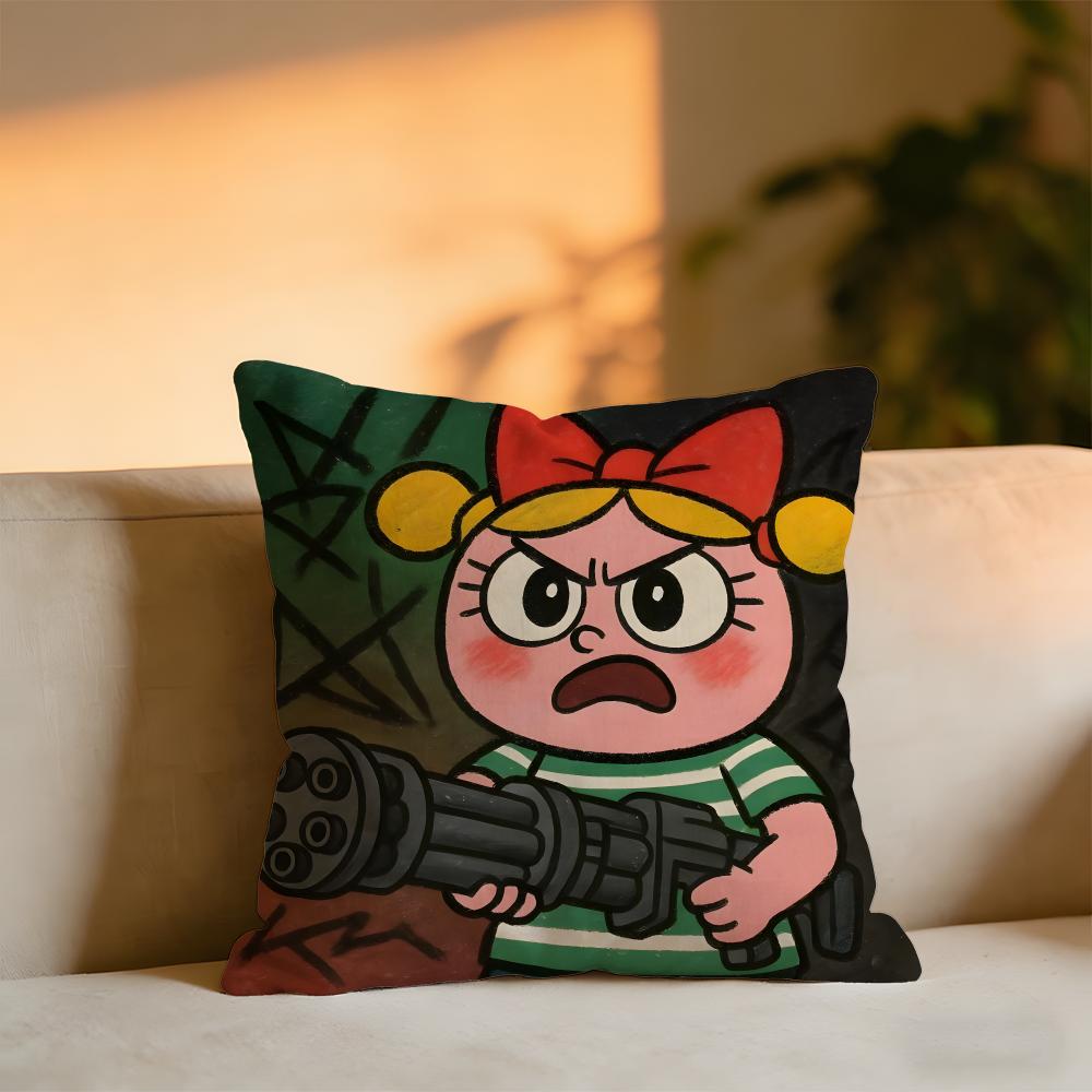 Cute Cartoon Little Girl Cushion Cover Cozy Velvet Throw PillowSoft Warm Cushion For Sofa  Bed