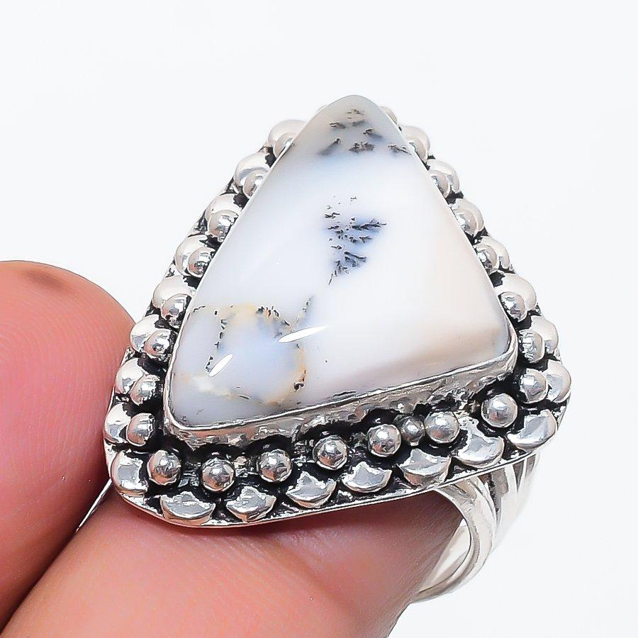Natural Dendrite Opal Gemstone 925 Sterling Silver Jewelry Ring Size 7.5 O1g52