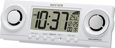 RHYTHM Loud Alarm Clock, Radio-Controlled, Digital, 20 Sounds & Double Alarm, Fit Butler Juke, White