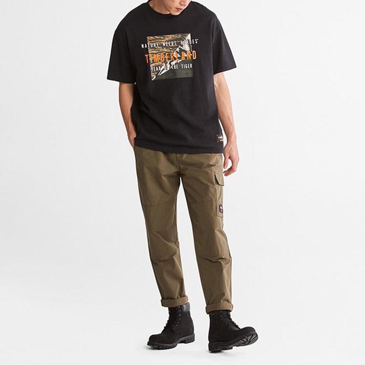 Timberland American Vintage Casual Camouflage Print Loose T-Shirt Men Tops Black A27GE-001