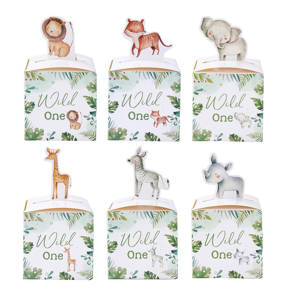 Bonboniéry s džunglovými zvířátky Safari Dekorace na narozeninovou oslavu Dětská dárková balicí krabička Wild One Potřeby na Baby Shower Krabička Taška