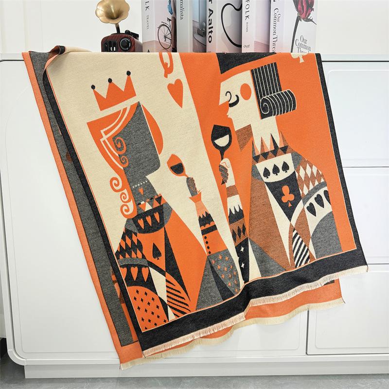 New scarf women's winter poker thickened warm fringed shawl trendy girl scarf student
