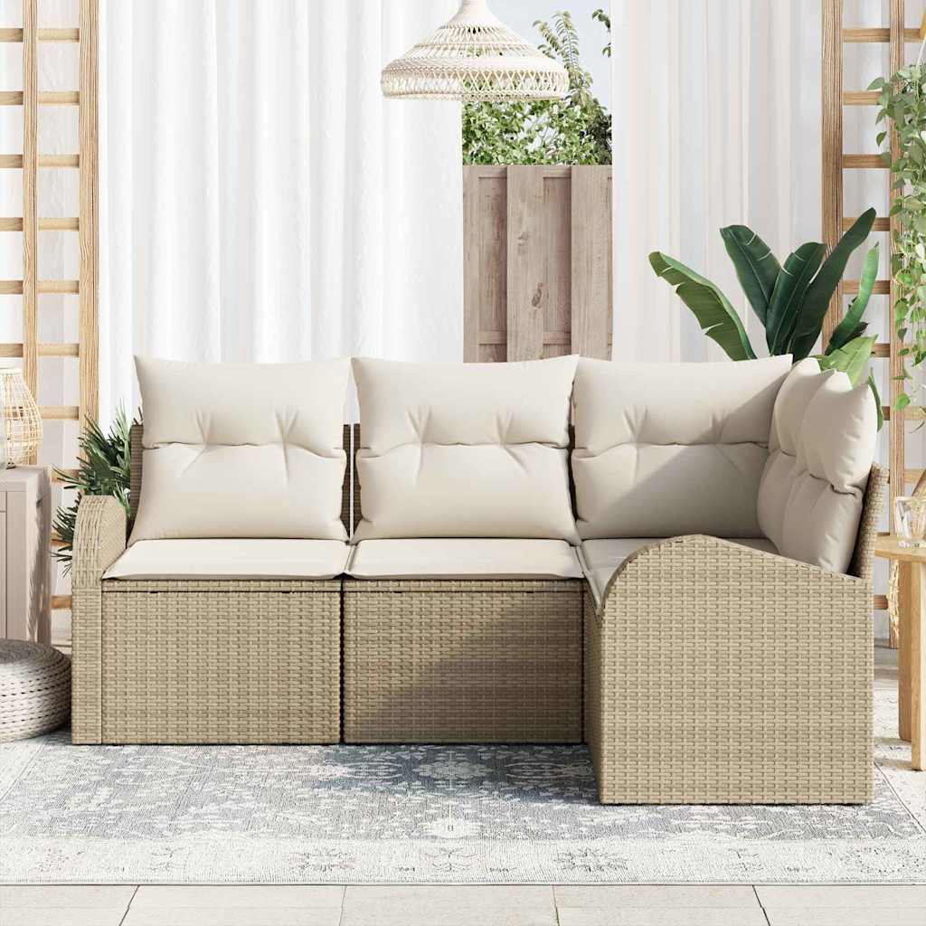 Garden Sofa Set with Cushions 4 Pcs Beige and White Poly Rattan