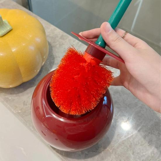 Toilet Brush Set with Base Cherry Shape Ergonomic Non-Slip Handle Bright Color Bathroom Cleaning Brush