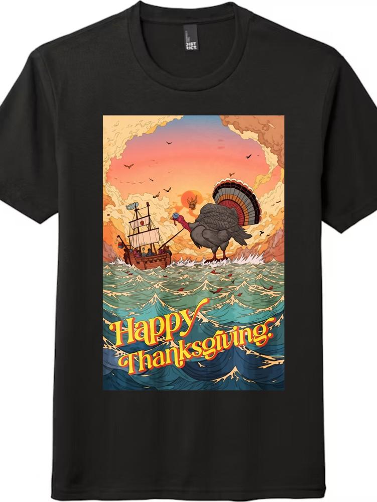 

Счастливой Пасхи Мультяшная индейка и Майфлауэр Футболка, Графическая футболка|Праздничная и Повседневная 3XL