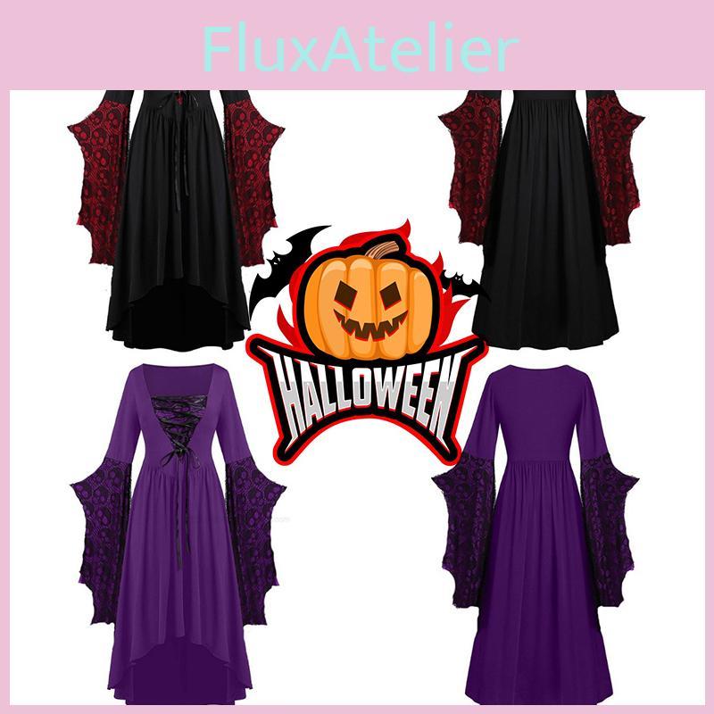 Ladies Gothic Cosplay Dress Polyester Fabric With Skull Pattern And Large Swing Skirt