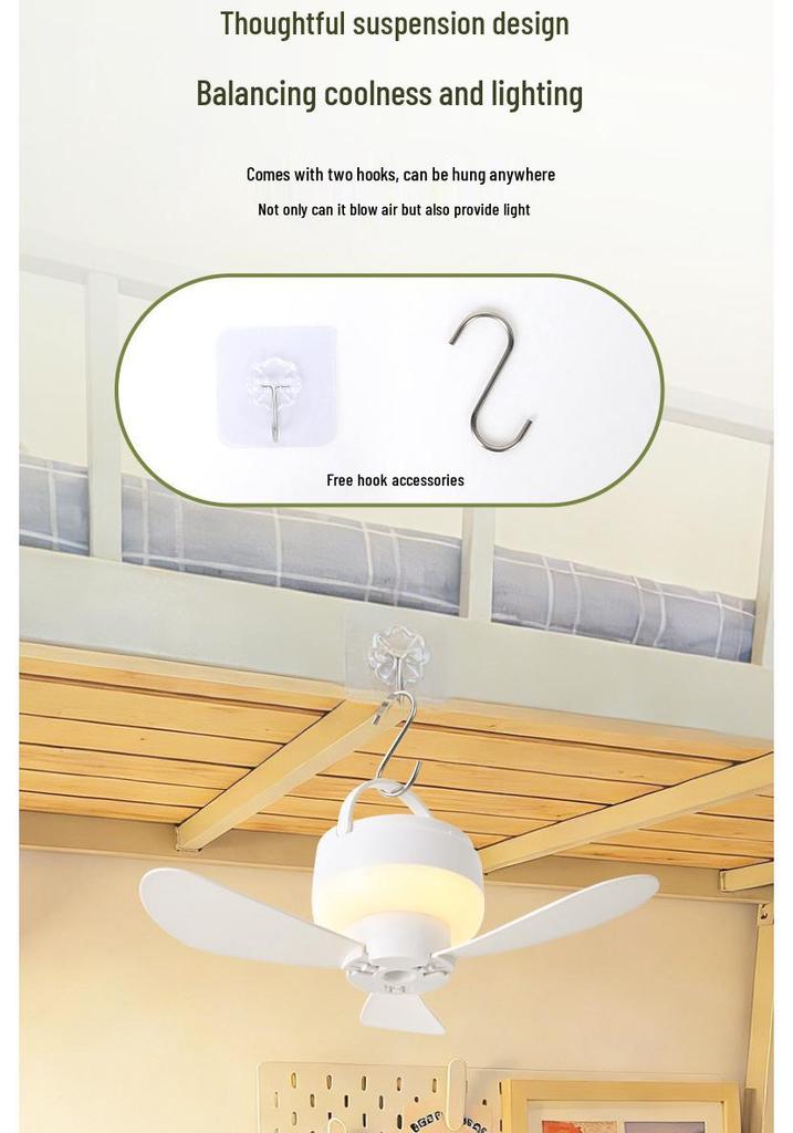 Smart USB Rechargeable Fan with Night Light for Dorms and Camping