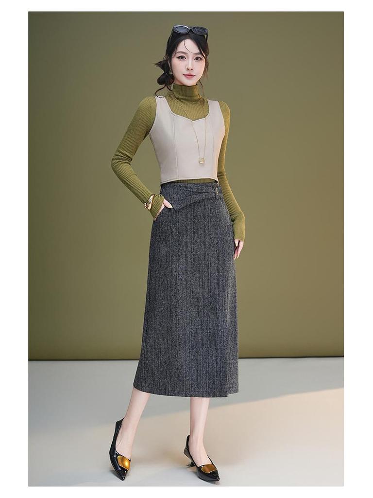 Women's High-Waisted Slit Pencil Skirt - Autumn Slim Fit Fashionable Drape Style