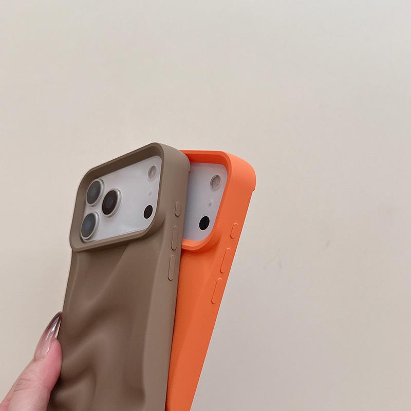 Simple Wave Pattern Solid Color Phone Case for iPhone 14/15/16ProMax/17Pro - Women's Protective Cover