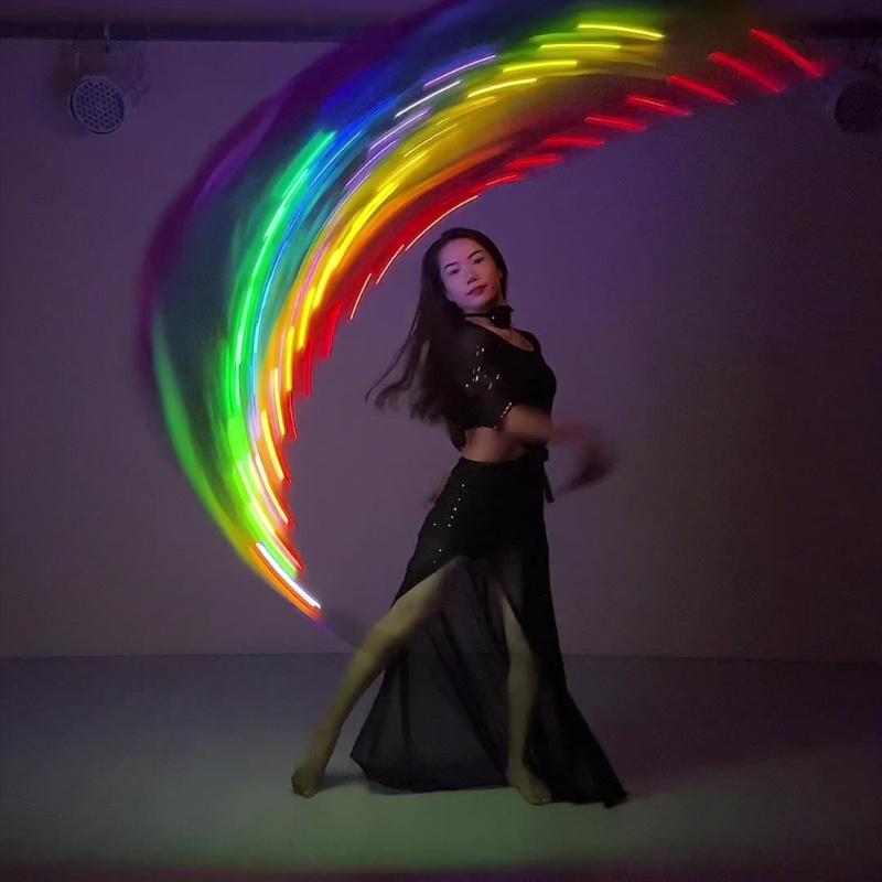 LED Dance Silk Veil Belly Dance Ball LED Light Silk Veils Rectangle Veil Party Supplies for Belly Dance Performances