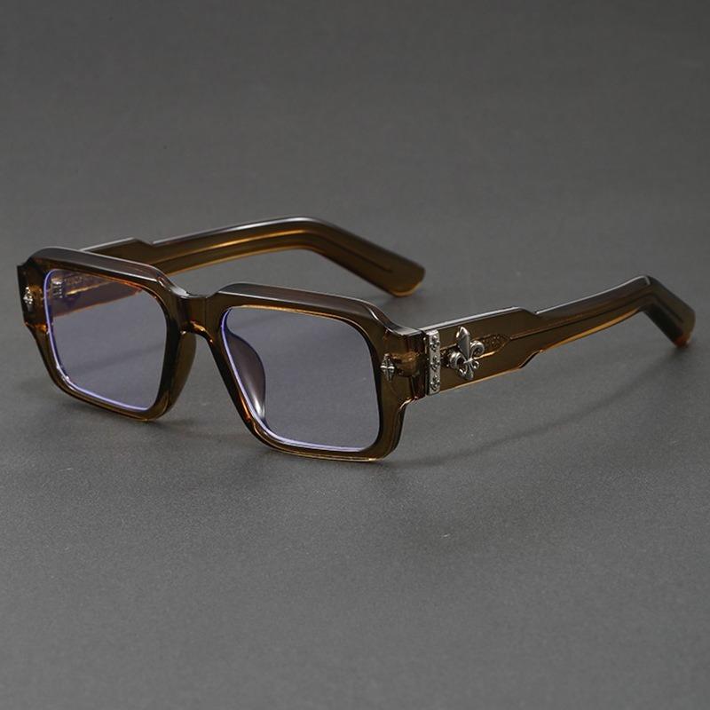 

Vintage Thick Square Frame Anti-Blue Light Glasses for Men Women, Trendy Fleur-de-lis Decorative Eyeglasses, Classic Black Retro коричневый