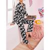 Women's Loungewear Autumn and Winter Printed Lace-up Long-sleeved Trousers Two-piece Pajamas for Women