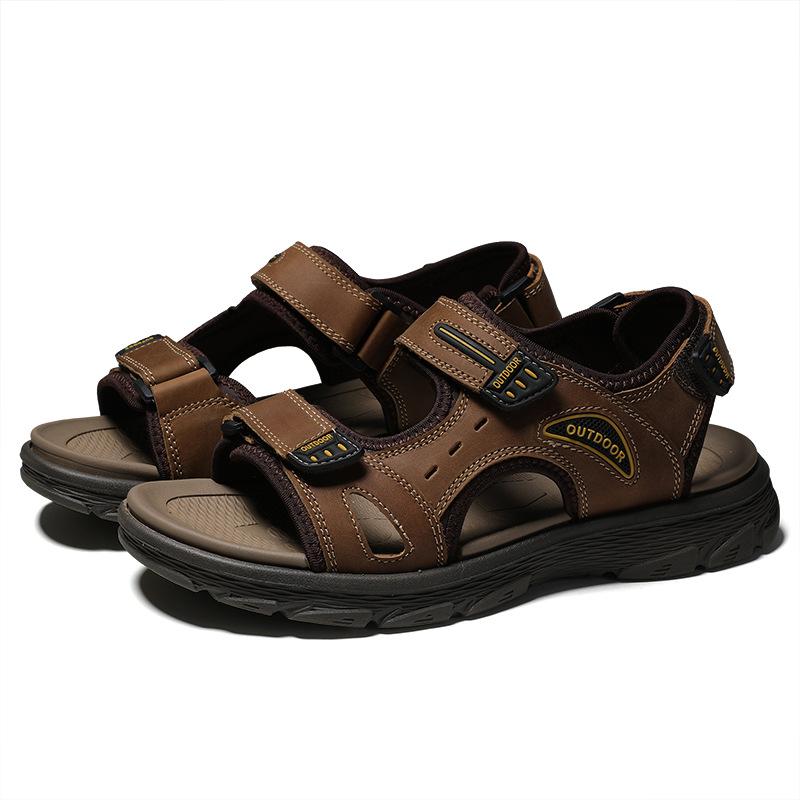 

E-commerce 2025 summer first layer cowhide sandals men s outdoor casual beach shoes 46