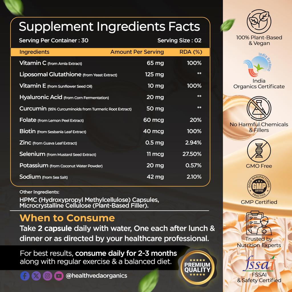 Health Veda Organics Veg Collagen Support | 60 Veg Capsules | Plant-Based Formula with Vitamin C & Biotin | Skin, Hair & Nails Support
