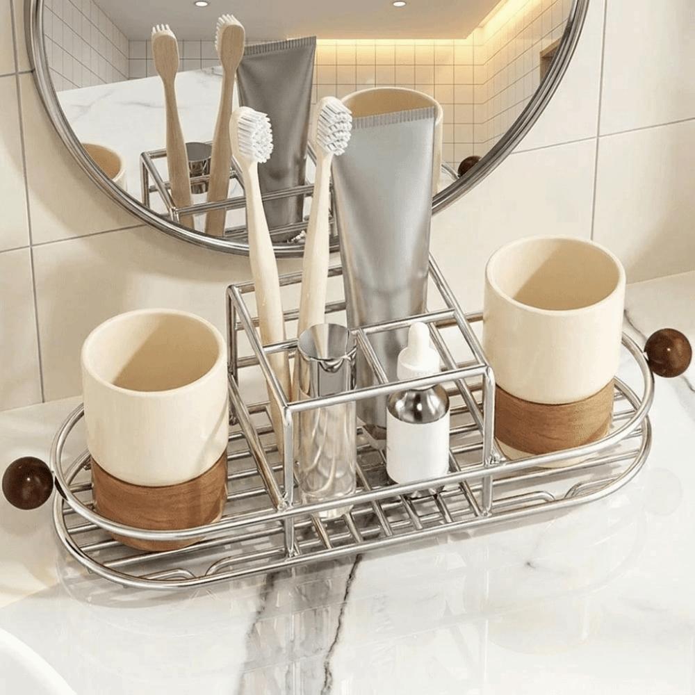 Stainless Steel Toothpaste Rack Waterproof Mouthwash Cup Rack Durable Toothbrush Drain Rack Shower