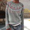 Comfortable Pullover Women Sweater Crew Neck Design Long Sleeve Patchwork Breathable Color Knitting Jumper Loose Fit Casual Knitwear Soft Knit Top
