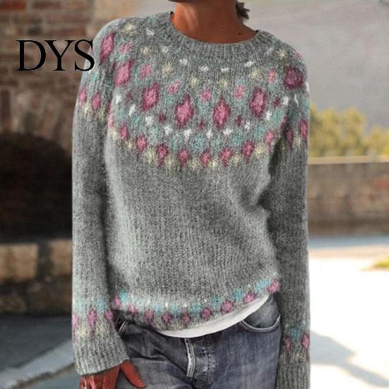 Comfortable Pullover Women Sweater Crew Neck Design Long Sleeve Patchwork Breathable Color Knitting Jumper Loose Fit Casual Knitwear Soft Knit Top