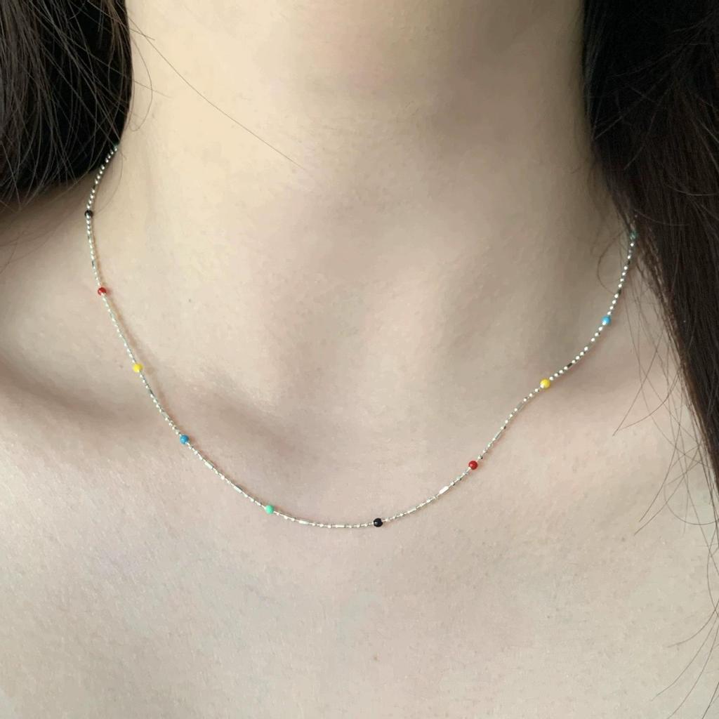 S925 Rainbow Round Bead Necklace - Girls' Niche Design, Personality Ins Style, Dopamine Candy Layered Necklace