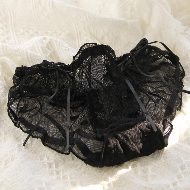 Black Women's Lace Mid-Waist Bow Mesh Panties - 620 Series