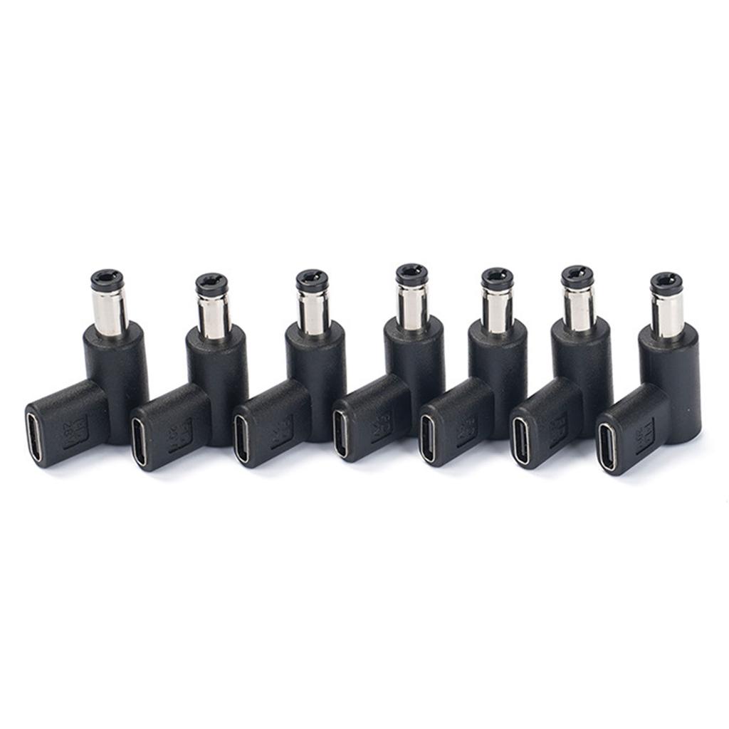 Female USB C To Male DC5.5x2.1mm/5.5x2.5mm Adapter 90 Degree Charging Connector for Phones Laptops Routers Black