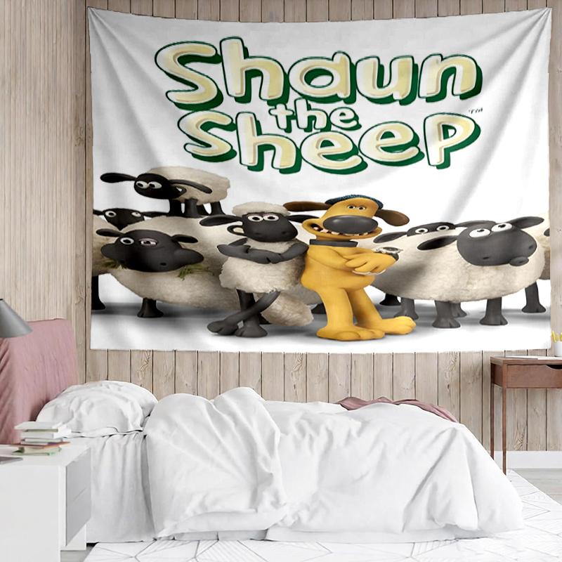 Shaun the Sheep Print Tapestry, Backdrop, Easy Setup, Ideal for Bedroom, Office & Living Room, with Aesthetic Wall Hanging Decor.