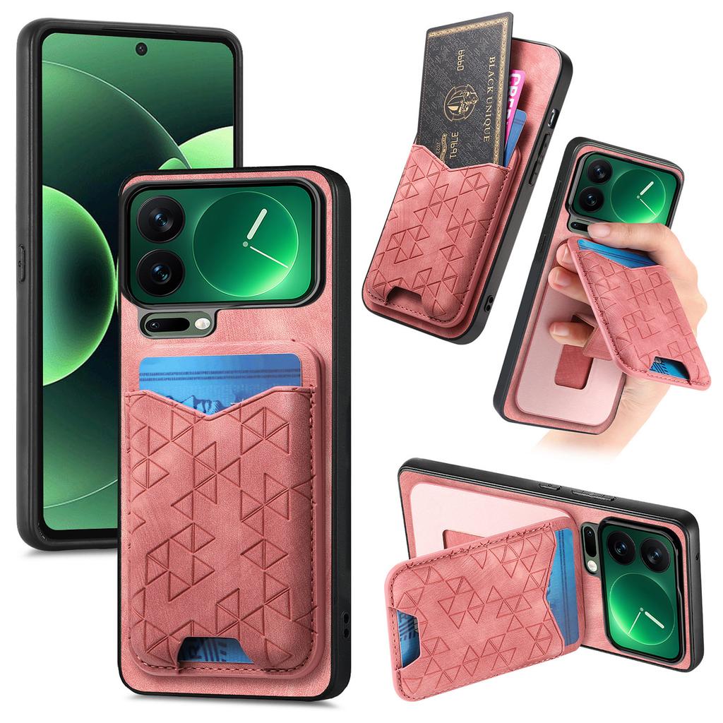 Reljefinis Retro prabangus magnetinis RFID kortelių dėklas odinis telefono dėklas skirtas Xiaomi 17 Pro Max 17Pro 15T su stoveliu atsparus smūgiams dėklas