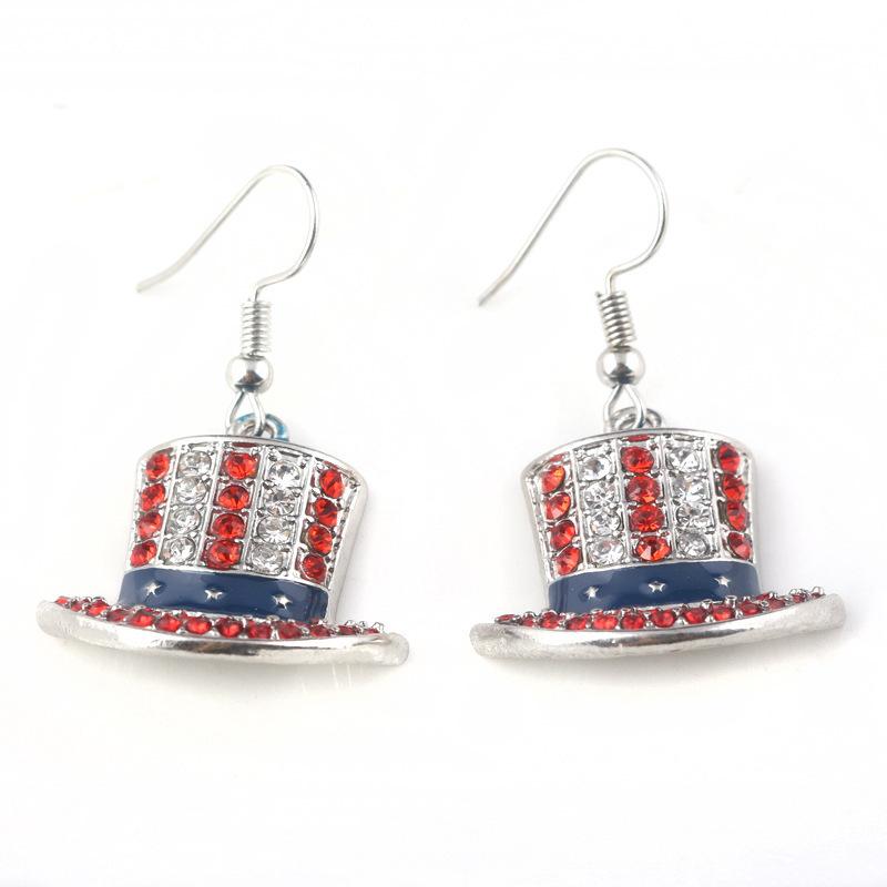 Independence Day Flag Hat, Slippers, Love Earrings, Red, White And Blue Striped Flag Earrings