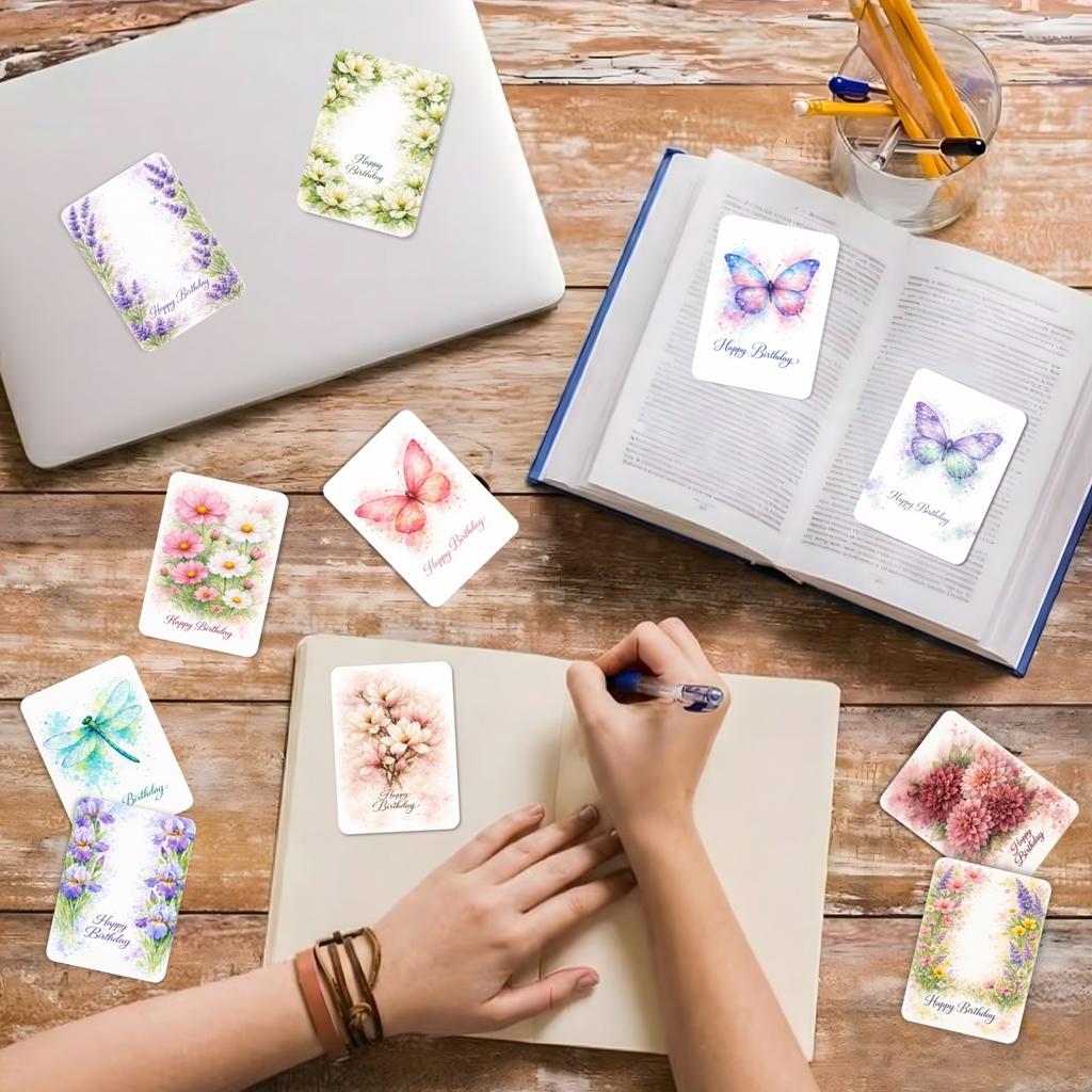Literary And Artistic Style, Flowers And Insects, Birthday Cards, 36 Sets, Butterfly And Dragonfly Blessing Cards, Gift Packaging Cards.
