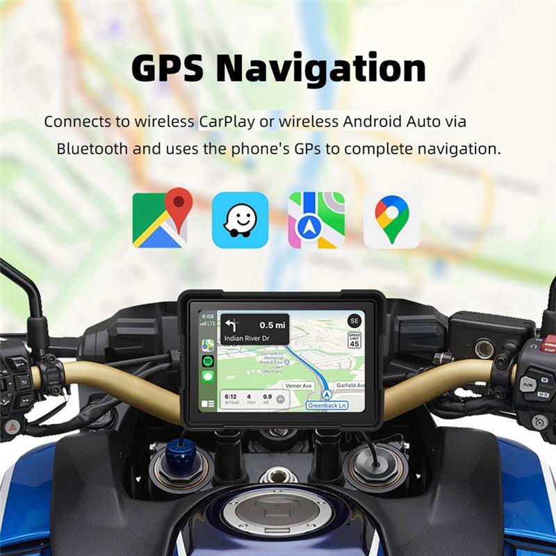 Authentic Wireless Carplay Motorcycle Android Auto 5 Inch Motorcycle GPS Navigation Waterproof Dual BT Dual CAM Recorder