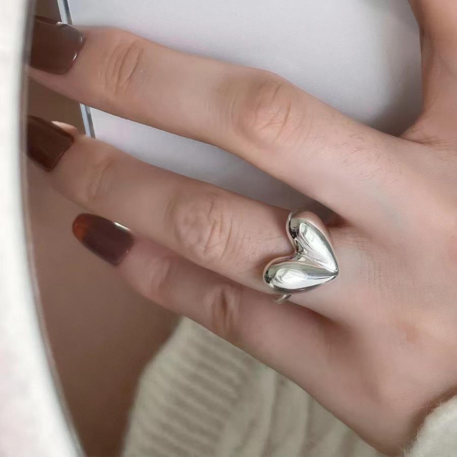 Glossy 3D Heart Ring for Women - Adjustable Open Band, Stylish Summer Fashion