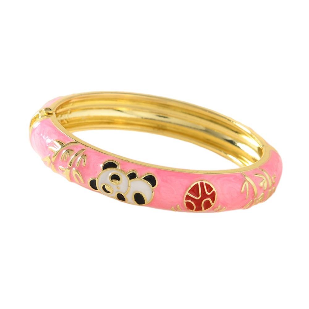 Enamel Chinese Panda Bangle Cartoon Panda Bamboo Women s Hand Bracelet Gifts for Women Girl розовый