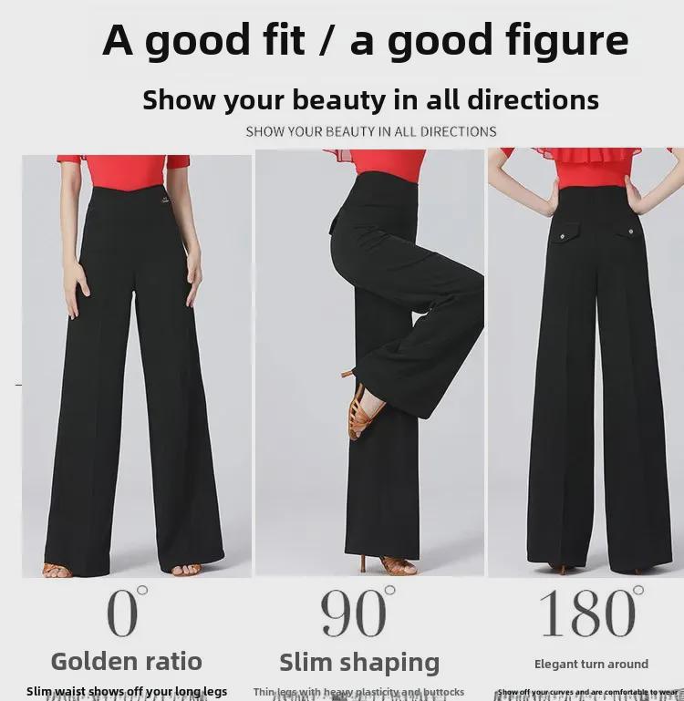 Women's Modern Wide-Leg Latin Dance Pants - High Waist Ballroom & Jitterbug Trousers.