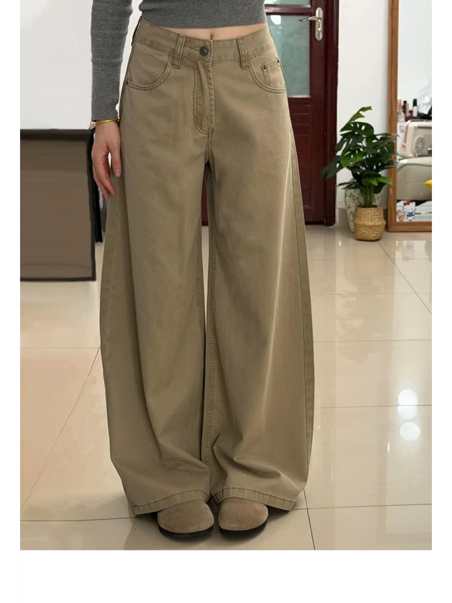 

Women s High-Waisted Khaki Wide-Leg Jeans, Autumn 2025 New Style, Slimming Straight Fit Casual Pants Large хаки