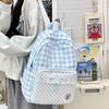 Schultasche Koreanisch süß blau-weiß karierter Rucksack Mittelschulrucksack Mädchenherz Spitzen-Design Schultasche