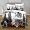 Ink Painting King Queen Duvet Cover Chinese Landscape Painting Bedding Set Adults Idyllic Scenery Mountain Polyester Quilt Cover