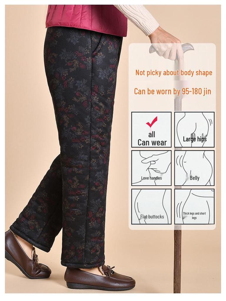 Grandma's Warm Cotton Fleece Pants: Cozy, Loose-Fitting Floral Design for Middle-Aged and Elderly, Ideal for Autumn and Winter Wear.