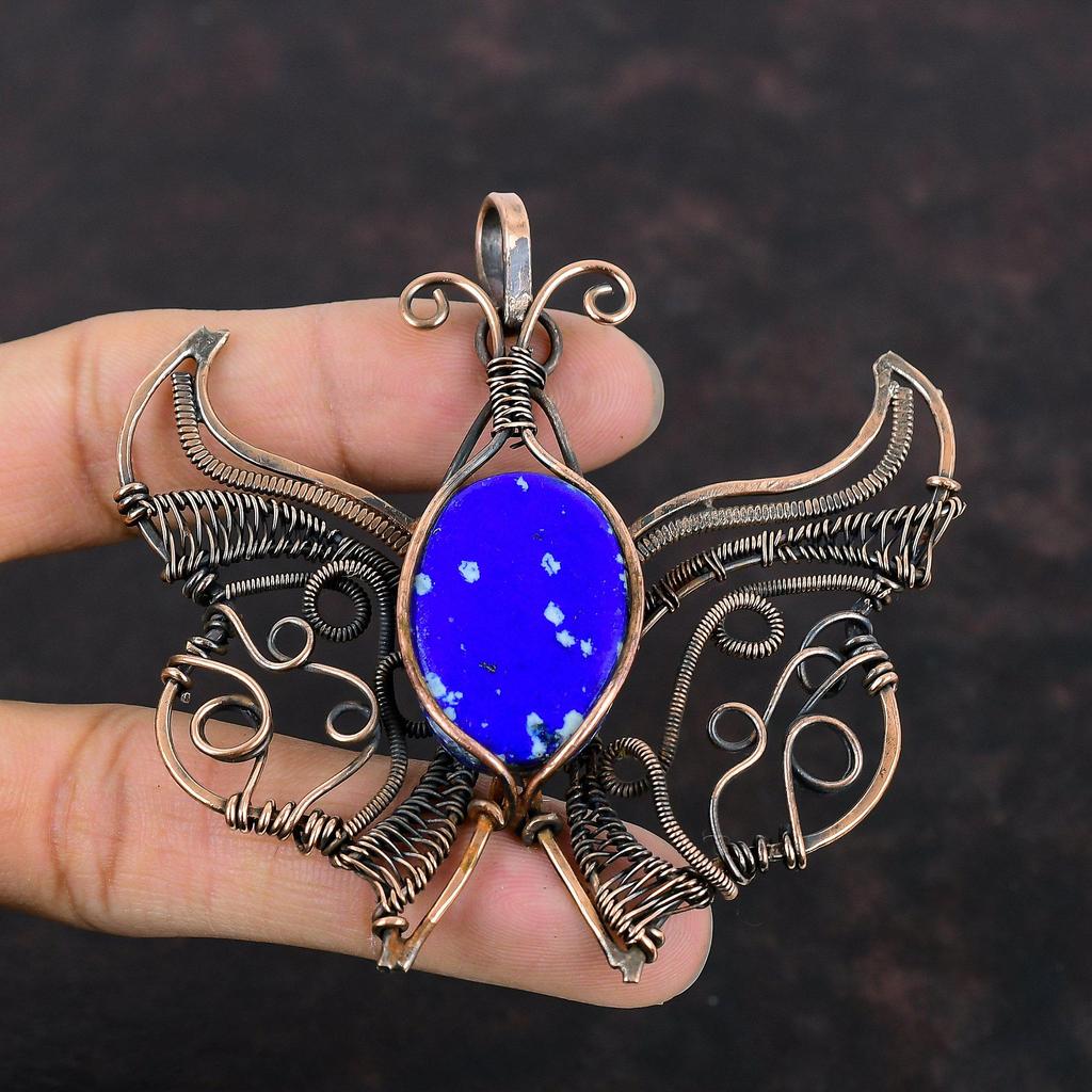 Lapis Lazuli Pendant Copper Wire Wrapped Pendant Handmade Pendant Natural Gemstone Jewelry Butterfly Pendant Anniversary Gift Copper Jewelry