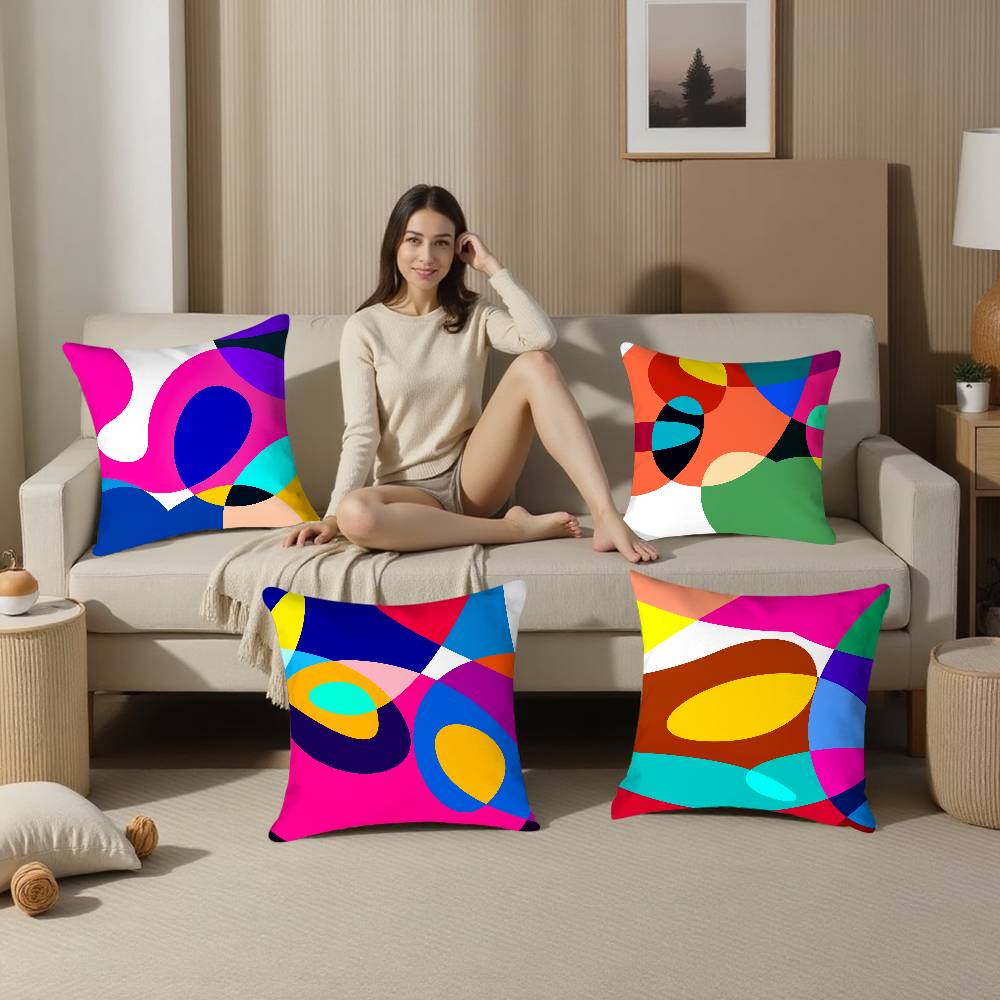 Abstract Curve Colors Pillow Case Sofa Living Room Bedroom Double-Sided Printing Square Cushion Nap Time Pillow Case