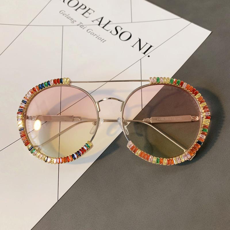 Zircon Oversized Diamond Sunglasses Luxury Round Rhinestones Sun Glasses Women Clear Eyeglasses Shades For Women  Feminino