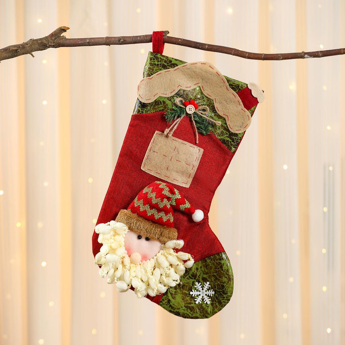 Extra Large 3D Burlap Patchwork Cartoon Christmas Stocking