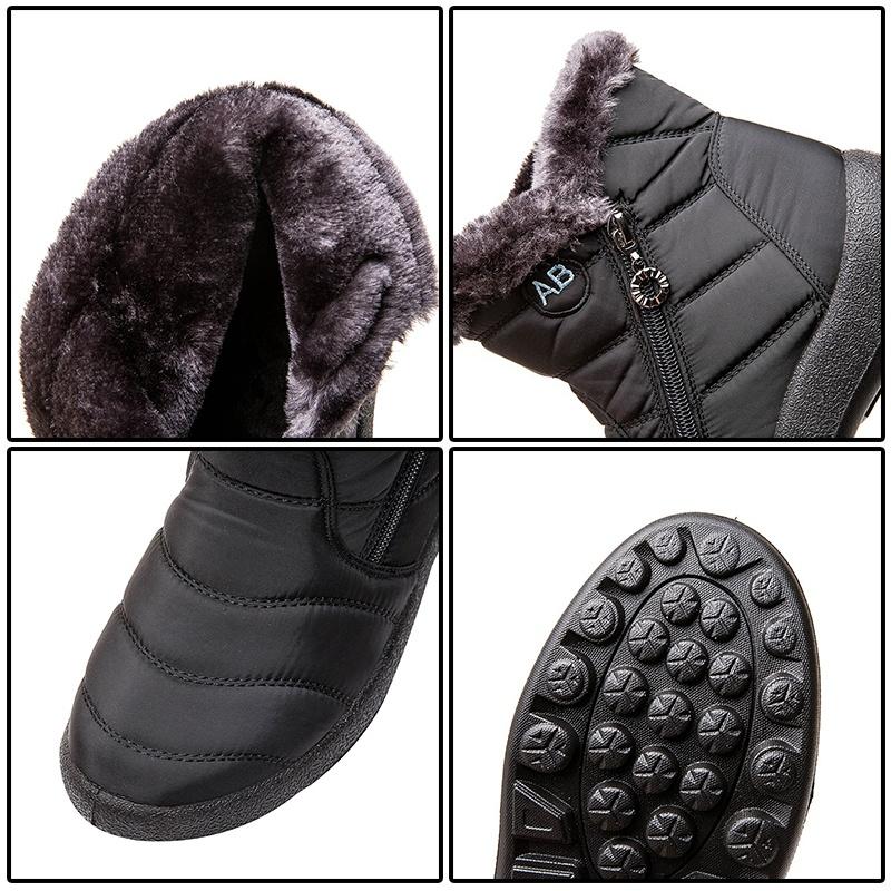 New Winter Warm Snow Boots Unisex Non-slip Waterproof Cotton Shoes Men Women Comfort Plush Fur Lazy Zipper Up Slip On Ankle Boots Casual Low