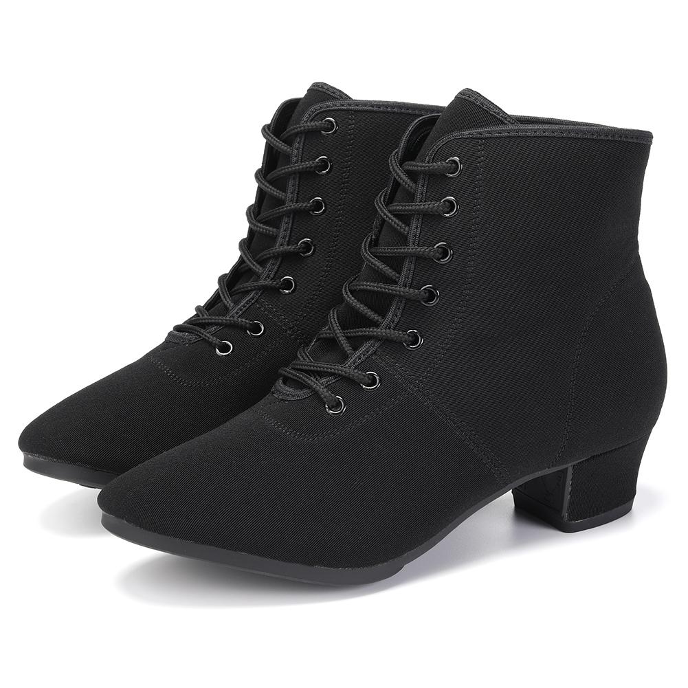 Damen Ballroom Tanz Stiefelette Oxford Stoff Außensohle Übung Wettbewerb Modernes Tanzschuh Gummisohle 3,5CM