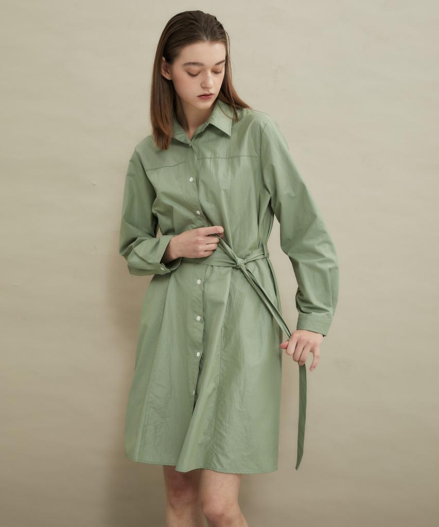 Manavis Seven Gloss Shirt Dress [Khaki]
